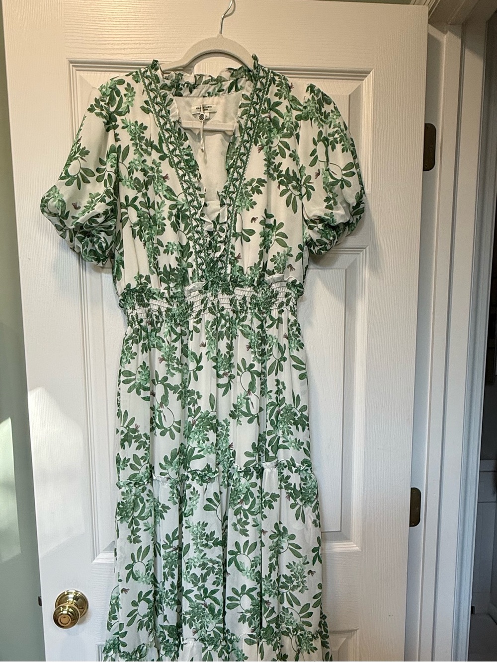 Max Studio White Maxi Dress with Green Floral Print